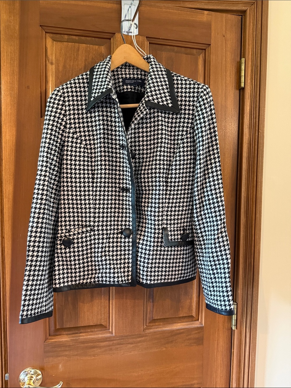 Jones New York Black and White Houndstooth Blazer with Trim